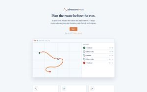 The adventures.run landing page — a route planner for hikers and trail runners