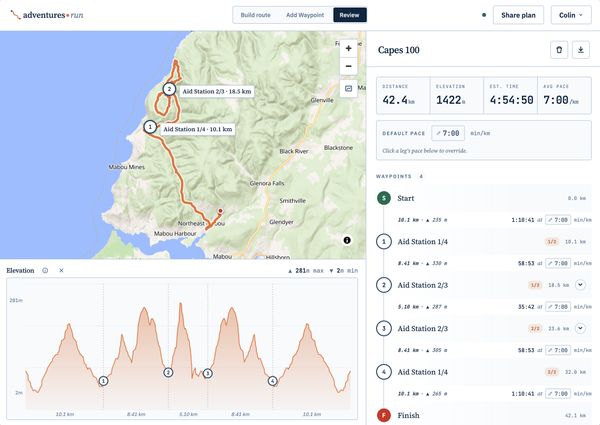 adventures.run route building screenshot