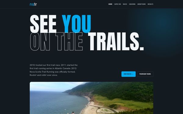 The rebuilt Nova Scotia Trail Running site — "See you on the trails"
