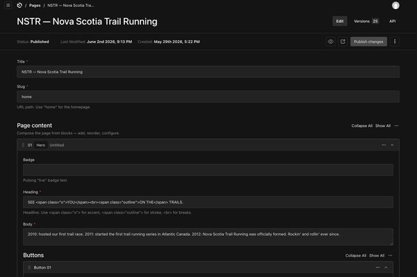 Payload CMS page editing screenshot